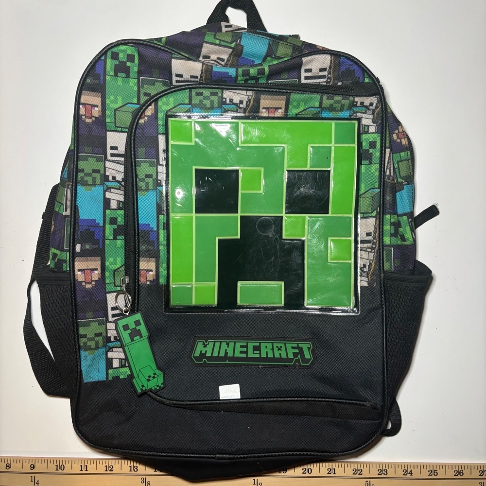 Minecraft Creeper Kids Backpack Green Black 3D Lenticular Face School Bag 16in
